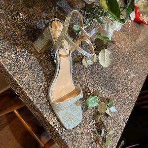 Jewel Badgley Mischka Women’s size 6.5 Silver Block Heel Sandal